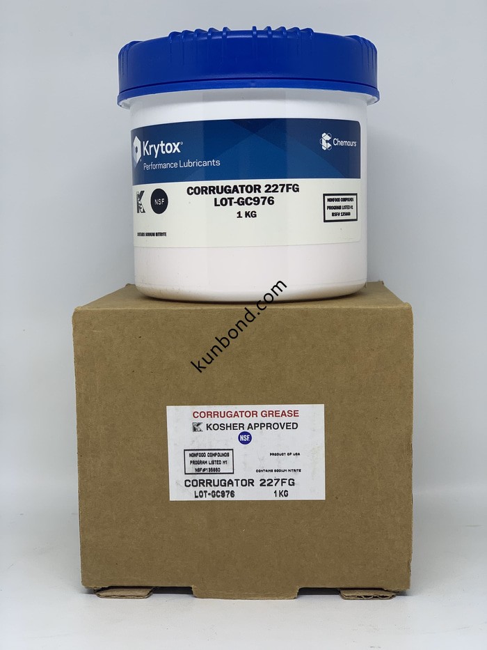 Corrugator Krytox 227FG 潤(rùn)滑脂與大多數(shù)金屬和常用彈性體兼容。Krytox 227FG在瓦楞設(shè)備中使用的高溫下提供長(zhǎng)期的耐磨性和熱穩(wěn)定性，并且不會(huì)碳化。